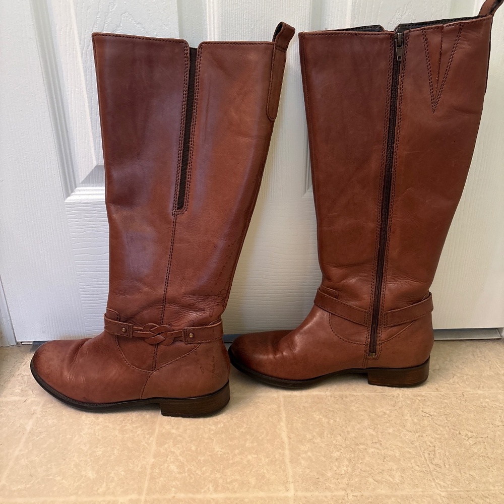 Brown leather boots tall